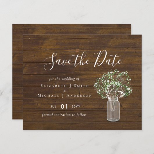 Haushalt Rustikale Gypsophila Mason Jar Save the D (Vorne/Hinten)