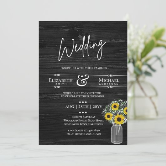 HAUSHALT Rustikale Hochzeit Schwarz-Gelb-Sonnenblu (Stehend Vorderseite)