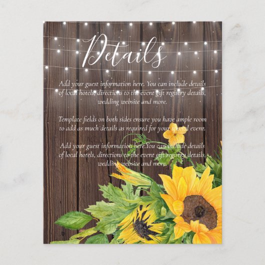 HAUSHALT Rustikale Sonnenblumen Hochzeitsdetails - (Vorderseite)