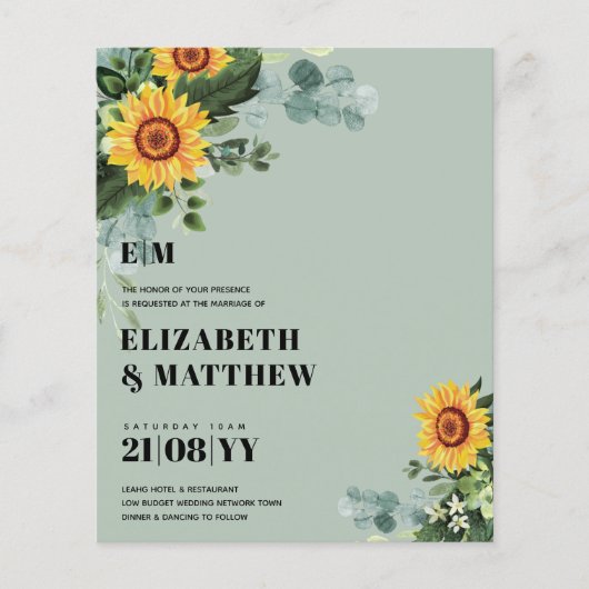 HAUSHALT Rustikale Sonnenblumen Moderne Hochzeit v Flyer (Vorne)