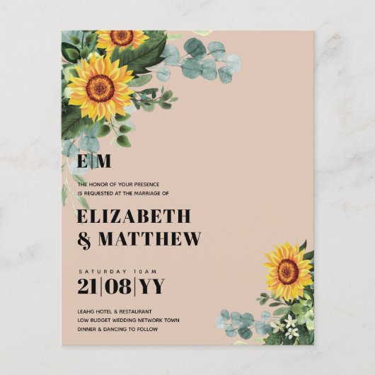 HAUSHALT Rustikale Sonnenblumen Moderne Hochzeit v Flyer (Vorne)
