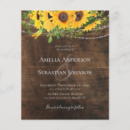 HAUSHALT Rustikaler Fall Sonnenblumen Einladung Ho (Vorderseite)