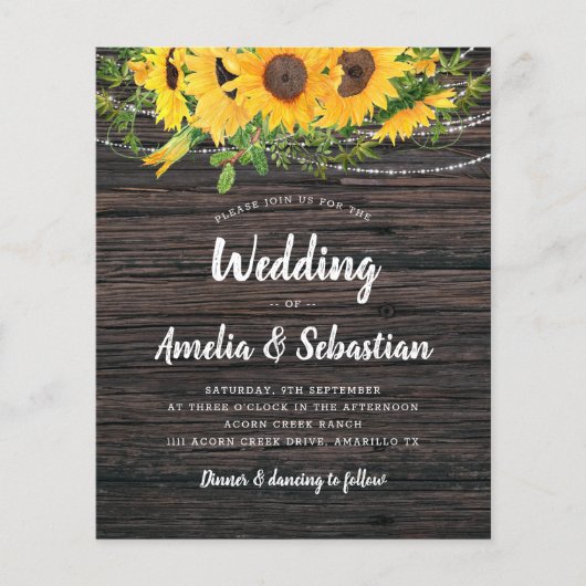 HAUSHALT Rustikaler Fall Sonnenblumen Einladung Ho (Vorderseite)