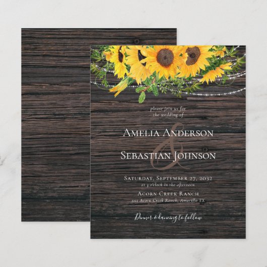 HAUSHALT Rustikaler Fall Sonnenblumen Einladung Ho (Vorne/Hinten)