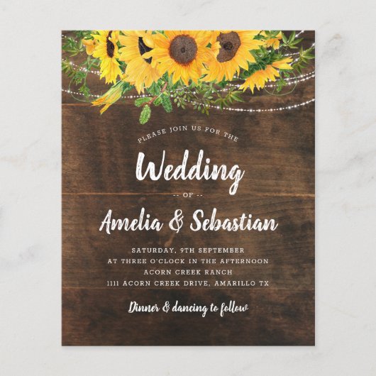 HAUSHALT Rustikaler Fall Sonnenblumen Einladung Ho (Vorderseite)