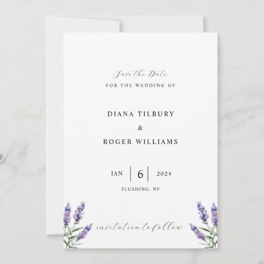 Haushalt Rustikaler Lavendel Save The Date (Rückseite)