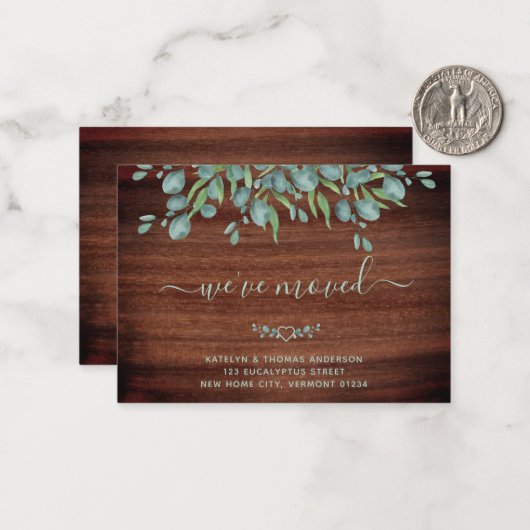 Haushalt Rustikales Holz Eukalyptus Bewegung Ankün Mitteilungskarte (Vorderseite/Rückseite Beispiel)