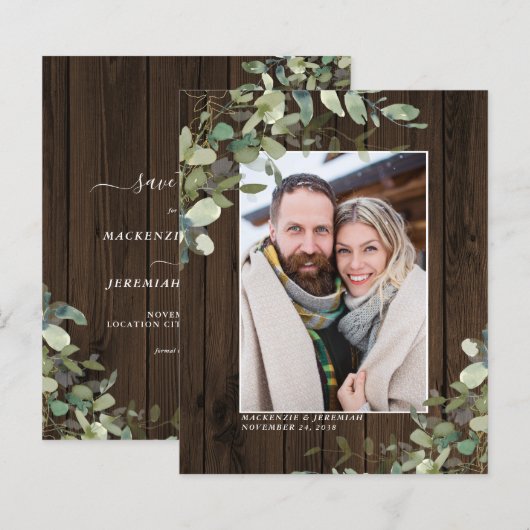 Haushalt Rustisches Eukalyptus-Foto Save the Date (Vorne/Hinten)