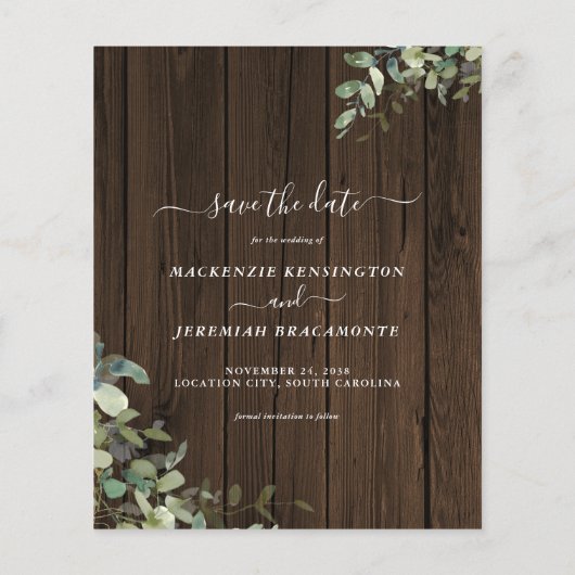 Haushalt Rustisches Eukalyptus-Foto Save the Date (Rückseite)