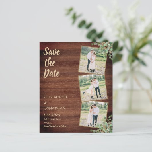 Haushalt Rustisches Foto Save the Date Eukalyptus  (Stehend Vorderseite)