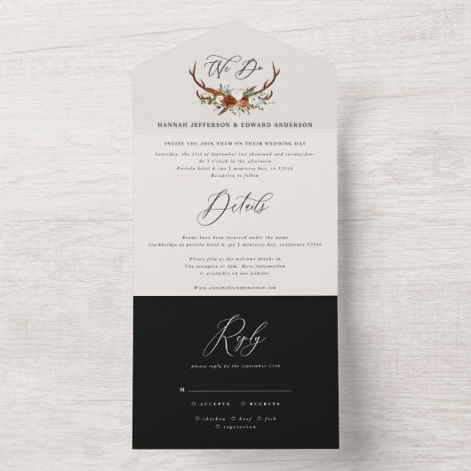 Haushalt Schwarz-weiß Blumengestein rustikal All In One Einladung (Innen Boden)