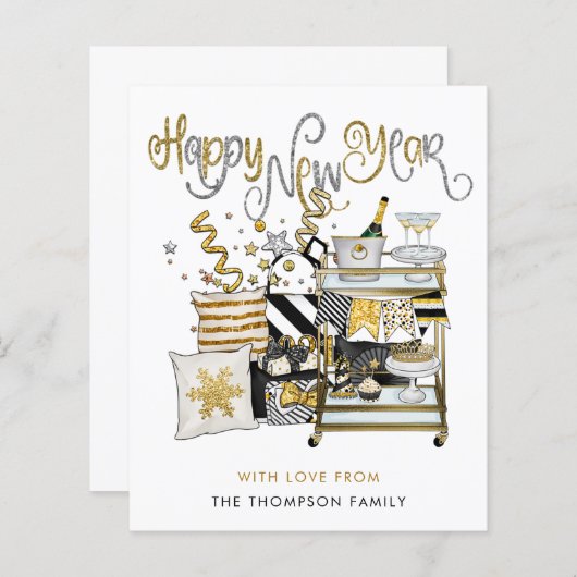 HAUSHALT Schwarzes Gold Glitzer Skript glücklich N (Vorne/Hinten)