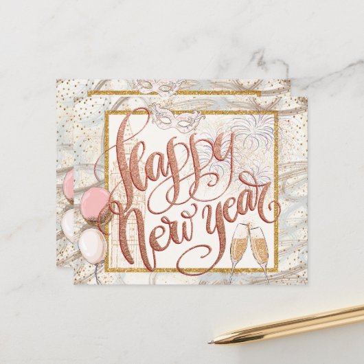 HAUSHALT Script Champagne Balloons Frohes Neues Ja (Vorderseite/Rückseite Beispiel)