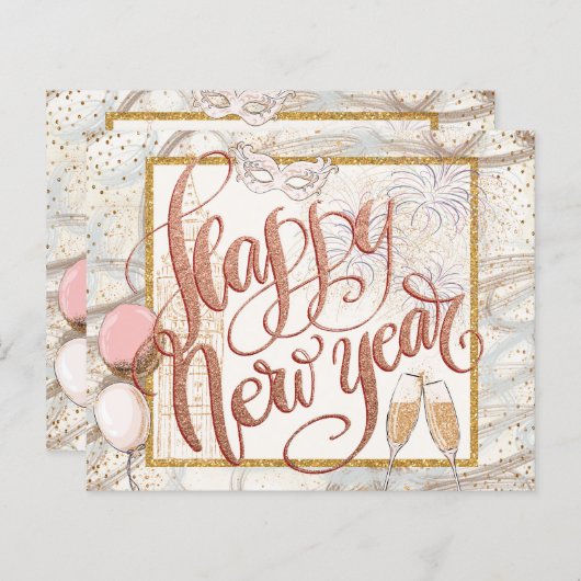 HAUSHALT Script Champagne Balloons Frohes Neues Ja (Vorne/Hinten)