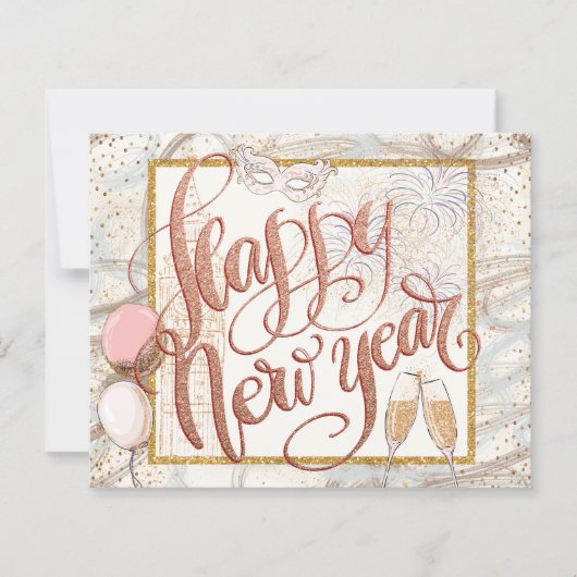 HAUSHALT Script Champagne Balloons Frohes Neues Ja (Vorderseite)