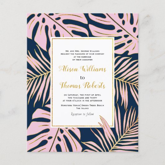 HAUSHALT Tropische Blätter QR Code Hochzeitseinlad (Vorderseite)