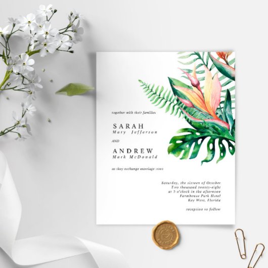 HAUSHALT Tropische Blume Hochzeit Einladung