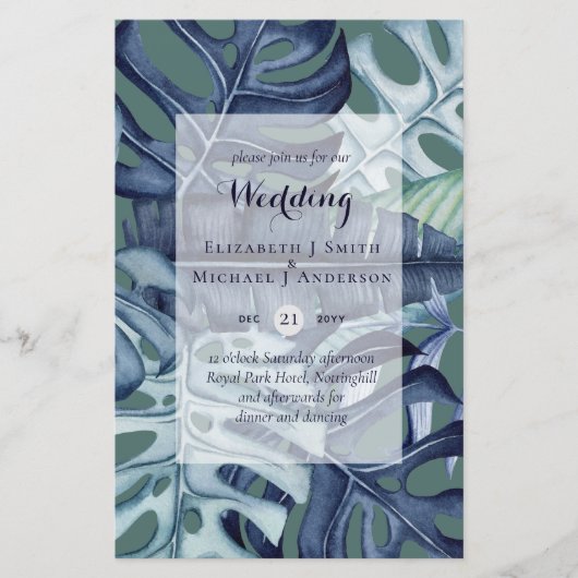 HAUSHALT Tropisches Leaf Blue Aquamarine Hochzeit (Vorderseite)