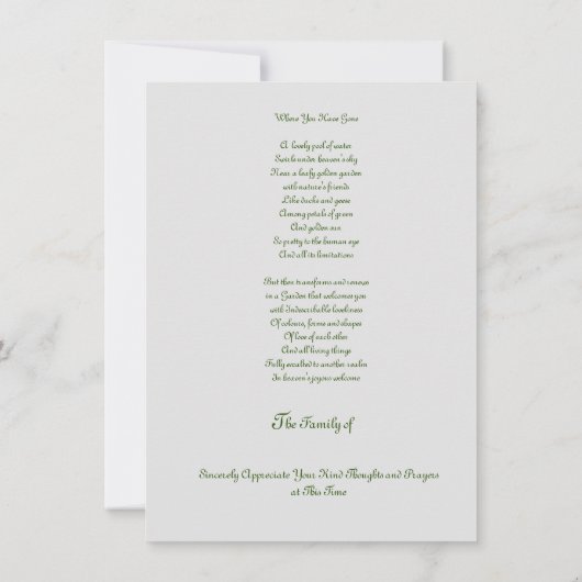 Haushalt Vielen Dank für Ihr Beileid Beileid Dankeskarte (Rückseite)