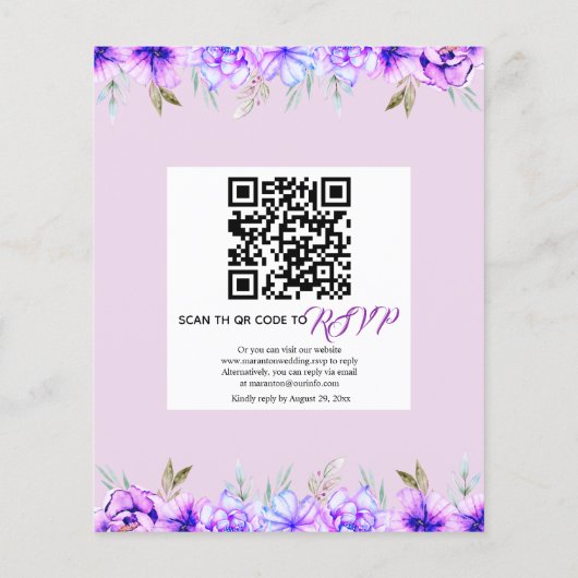 HAUSHALT violette Blumen QR-Code Einladung zur Hoc (Rückseite)