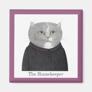 HAUSHÄLTERIN KATZE Quadratischer Magnet + Text