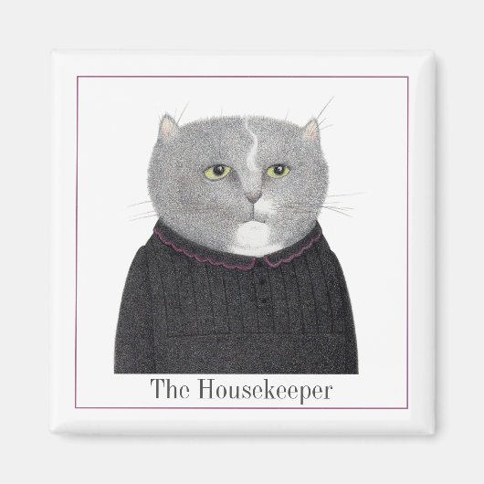 HAUSHÄLTERIN KATZE Quadratischer Magnet + Text II (Vorne)