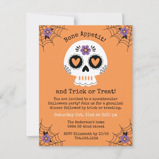 Haushalts-Halloween-Zucker-Schädel-Party Einladung (Vorderseite)