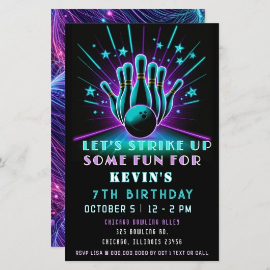 Haushaltsaufschlag Neon Glow Bowling Geburtstag (Vorne/Hinten)