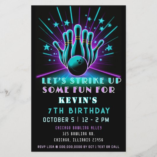 Haushaltsaufschlag Neon Glow Bowling Geburtstag (Vorderseite)