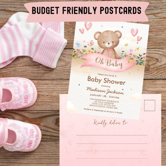 Haushaltsbärendusche Wildblumen Girls Baby Postkarte