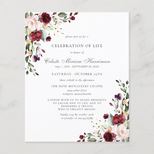 Haushaltsbeerdigung Burgund Rote Rose Blumenladen (Vorderseite)