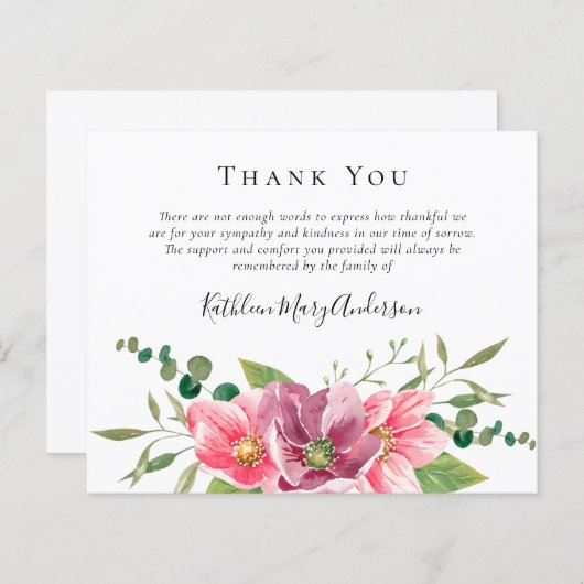 HAUSHALTSbeerdigung Danke Karte | BLUME (Vorne/Hinten)