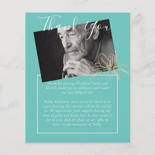 HAUSHALTSBegräbnis Danke Foto Aquamarin Lilly (Vorderseite)