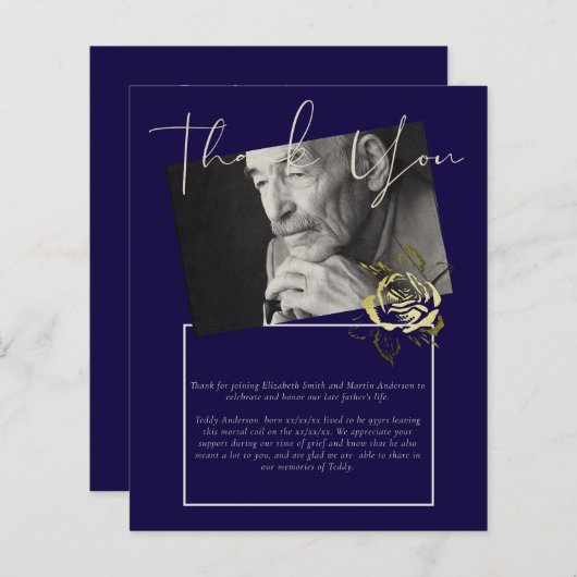 HAUSHALTSBegräbnis Danke Foto Navy Blue Gold (Vorne/Hinten)