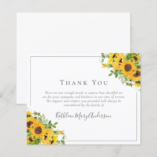 HAUSHALTSBeileid Sonnenblumenbeerdigung Danke (Vorne/Hinten)