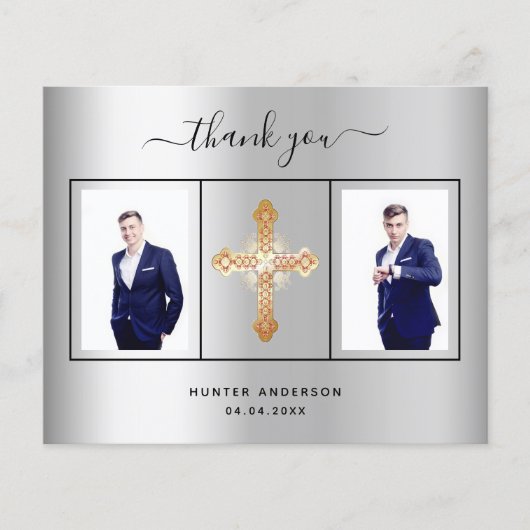 Haushaltsbestätigung Silber Foto Dank Karte (Vorderseite)