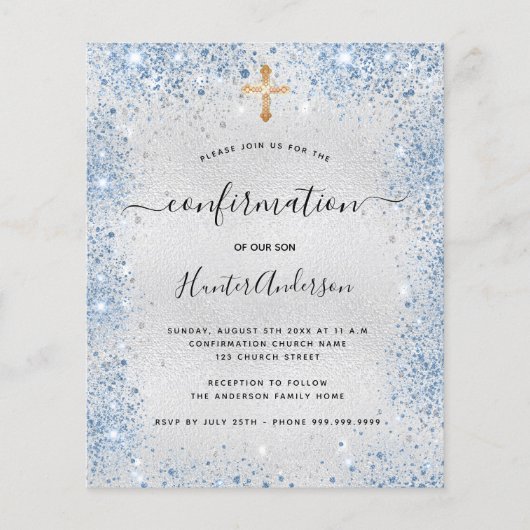 Haushaltsbestätigung - Silberne Glitzer - blaue Ei (Vorderseite)