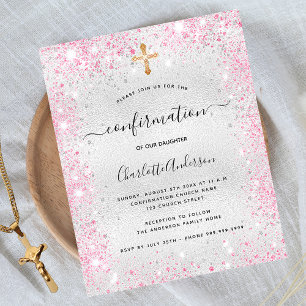 Haushaltsbestätigung Silberne Glitzer Rosa Einladu