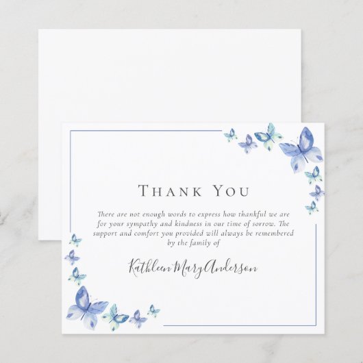 HAUSHALTSBEUTEL Beileid Butterfly Beerdigung Danke (Vorne/Hinten)