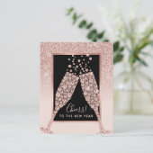 Haushaltsblass Rosa Glitzer Champagner Neujahrskar (Stehend Vorderseite)