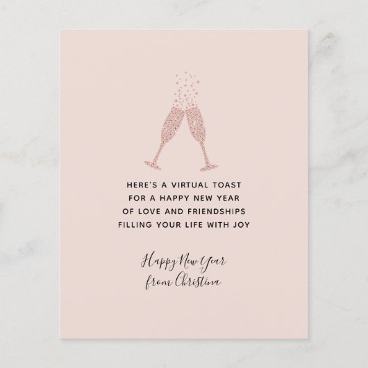 Haushaltsblass Rosa Glitzer Champagner Neujahrskar (Rückseite)
