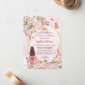 Haushaltsblass Rosa Gold BlumenPrinzessin Quinceañ Mitteilungskarte (Vorderseite/Rückseite Beispiel)