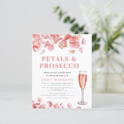 Haushaltsblättern & Prosecco Brautdusche Einladung (Stehend Vorderseite)