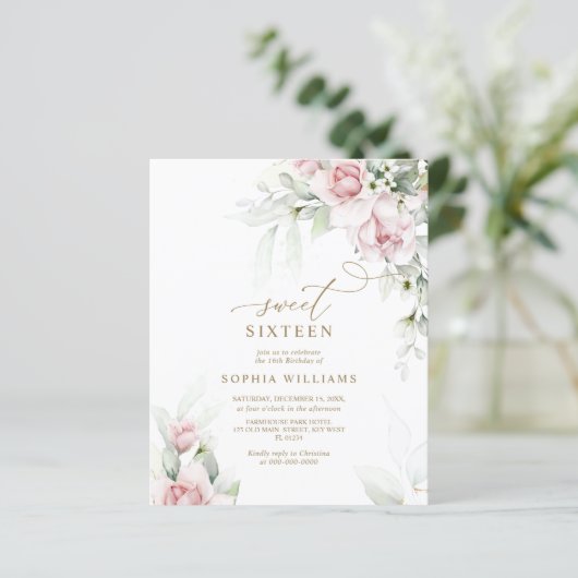 Haushaltsblush & Eukalyptus Sweet 16 Einladung (Stehend Vorderseite)