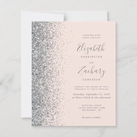 Haushaltsblush Pink Silver Glitzer QR Code Hochzei (Vorderseite)