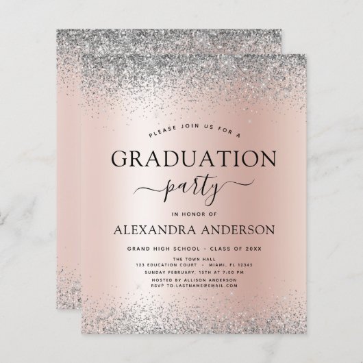 Haushaltsblush Rosa 2022 Abschluss Glitzer Silver (Vorne/Hinten)