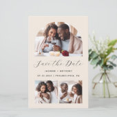 Haushaltsbogen 3-Foto-Beige QR-Kodex Save the Date (Stehend Vorderseite)