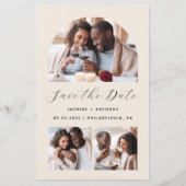 Haushaltsbogen 3-Foto-Beige QR-Kodex Save the Date (Vorderseite)