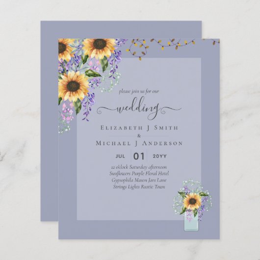 HAUSHALTSBREITERINVITATIONEN Rustikale Sonnenblume (Vorne/Hinten)