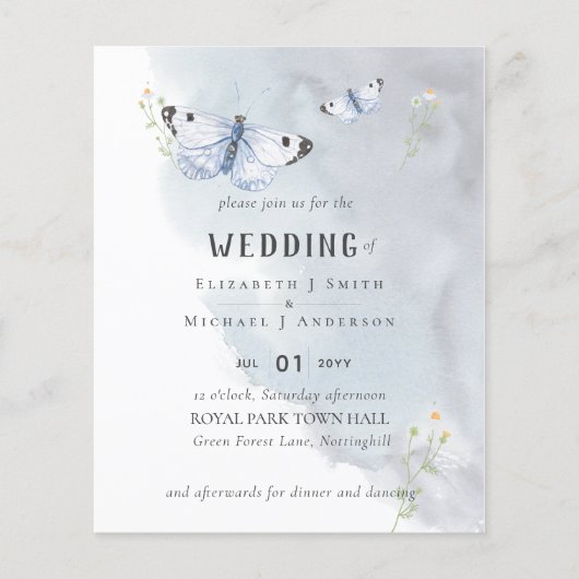 HAUSHALTSButterfliegen Dusty Blue Wedding Flyer (Vorne)